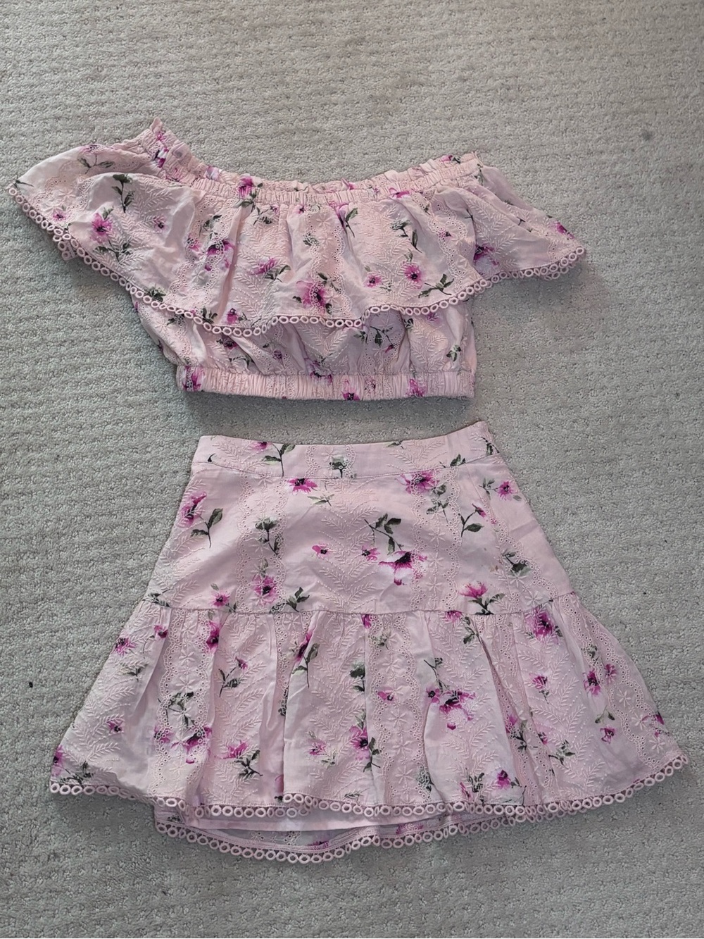 Forever 21 Pink Floral Off-Shoulder Skirt Set